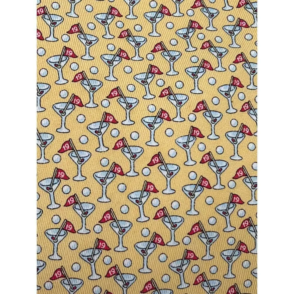 Vineyard Vines Martini 19th Hole Design Hand Made Yellow Silk Men’s Necktie